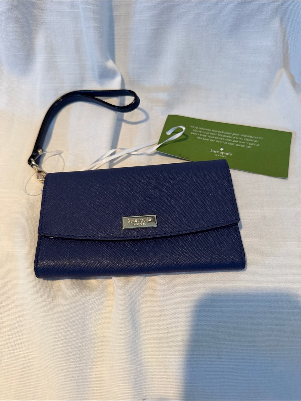 kate spade navy blue wristlet clutch